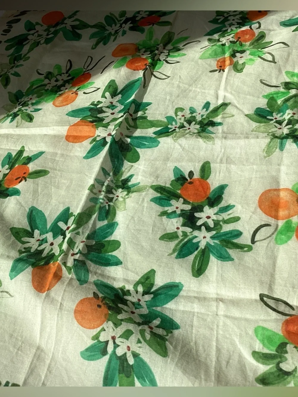 Anthropologie Cream Scarf with Green and Orange Floral Print